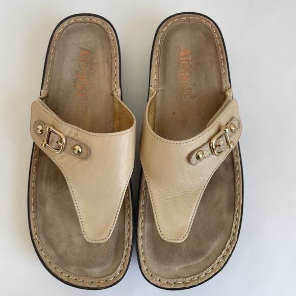 Alegria Womens Van 638 Tan Beige Leather Comfort Slide Thong Sandals Eu 40- US 9 - Picture 5 of 15